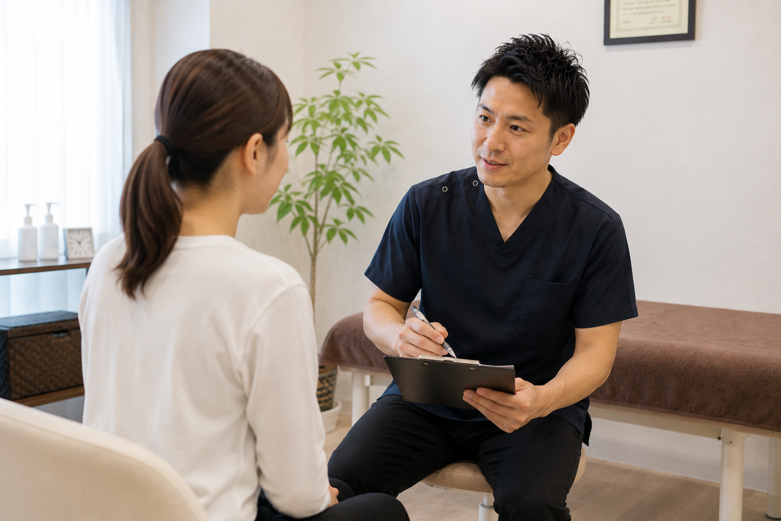 施術前にお悩みを丁寧に伺う様子
